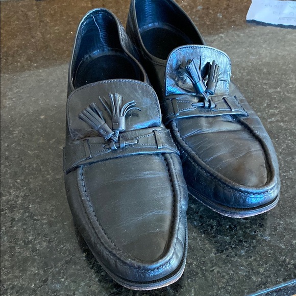 Men's Black Leather Loafers with Tassels - Picture 1 of 7